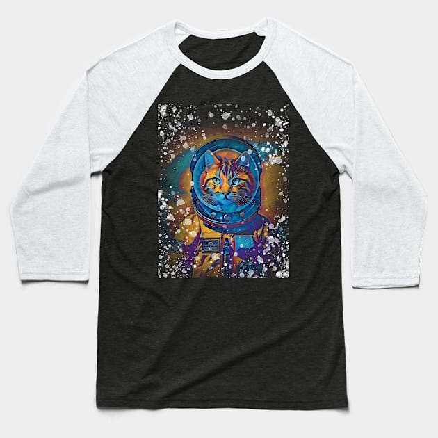 Astronaut cat Baseball T-Shirt by YellowMadCat